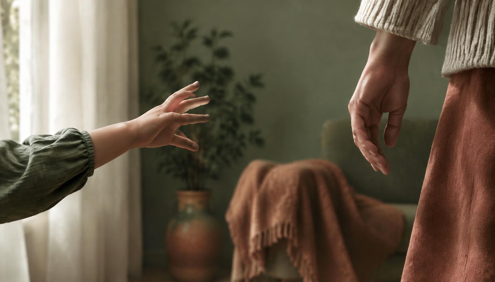 Mano de un niño alcanzando una mano adulta que se aleja, imagen de la herida de abandono