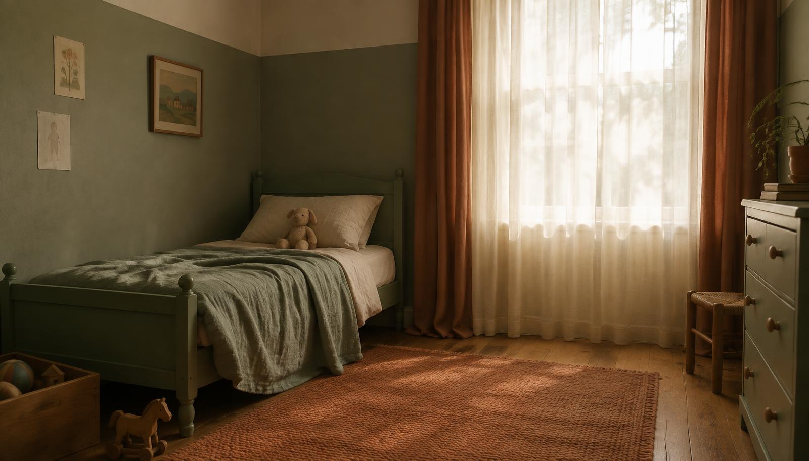 Habitación infantil vacía con luz suave, imagen del trauma por lo que no ocurrió